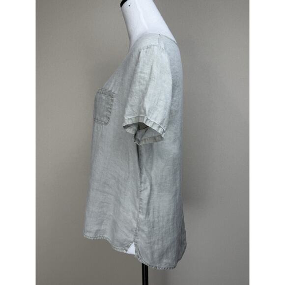 C & C California Women's 100% Linen Top Sz M Grayish Green Short Sleeve - Picture 7 of 11